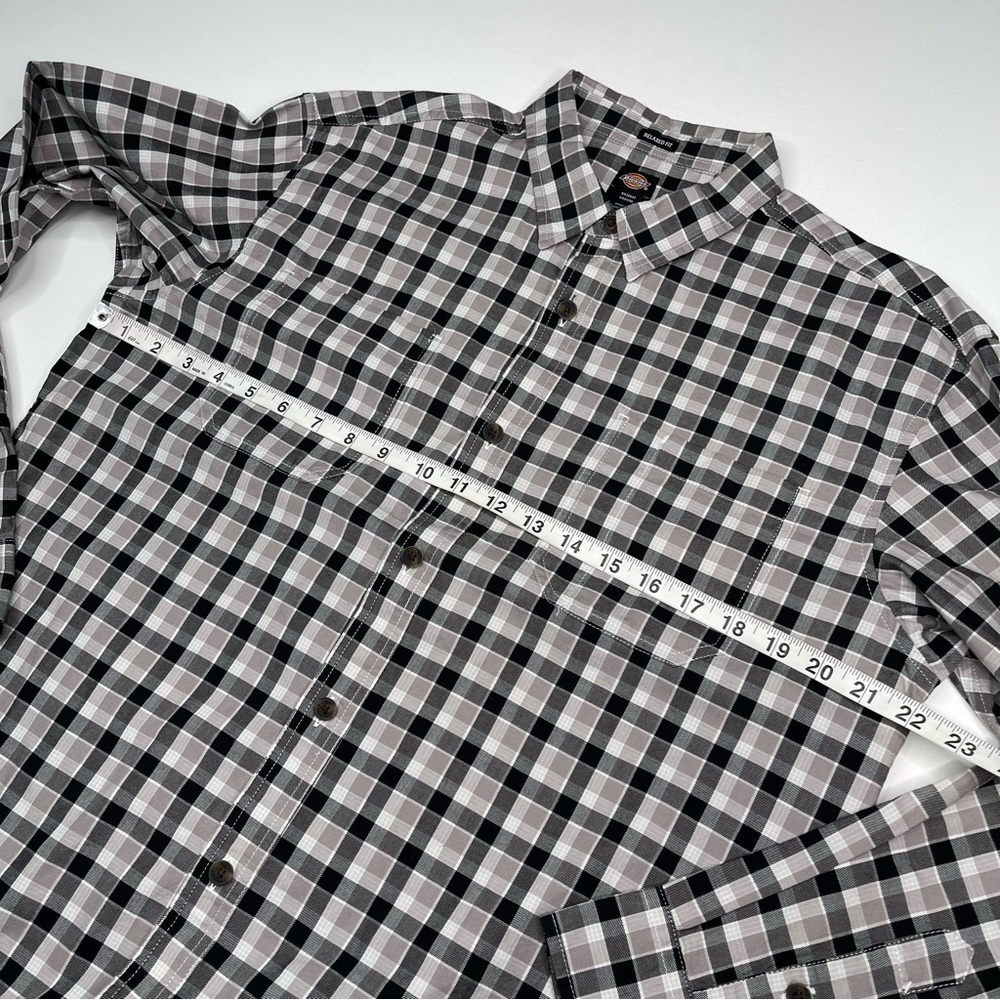 Dickies Shirt Button Plaid Black White Grey Long Sleeve Cotton Outdoor Work - Picture 11 of 16